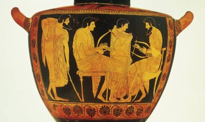 Potterie à figures rouges, hydrie attique par Phintias représentant une leçon de musique - Greek