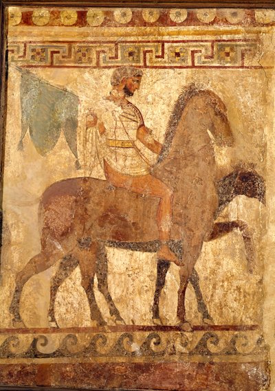 Soldat sur un cheval, peinture funéraire - Greek