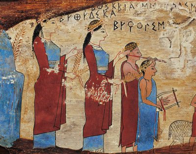 Panneau votif de la grotte de Pitsa près de Sikyon, détail, procession avec porteurs d