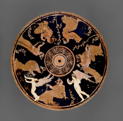 Pyxis attique à figures rouges, détail du couvercle décoré de femmes tenant des jetons d