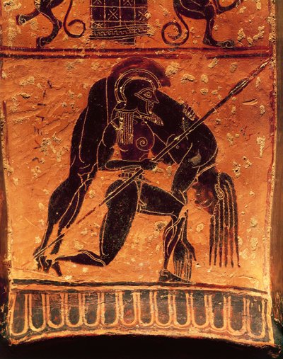 Poterie à figures noires, vase François, cratère à volutes attique signé par le potier Ergotimos et le peintre Kleitias, détail, Ajax Télamon portant le corps d