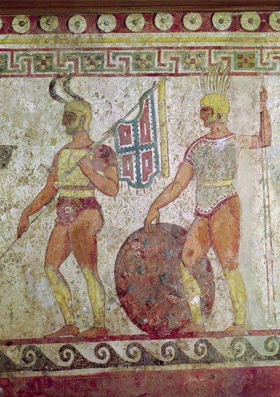 Soldats à pied, peinture de tombe de Paestum - Greek School