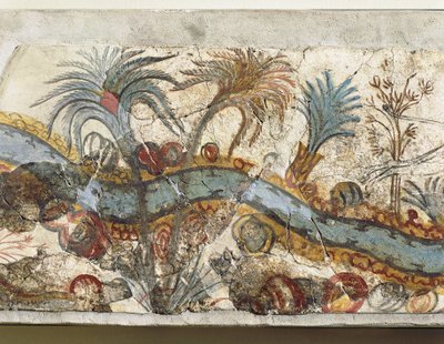 Fresque représentant un paysage fluvial, d