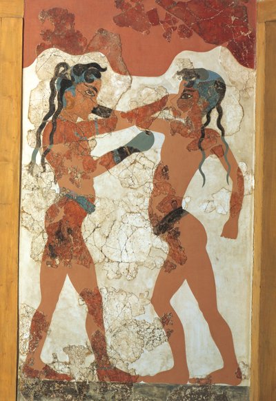 Civilisation grecque, fresque représentant de jeunes boxeurs, d