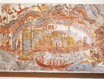 Civilisation grecque, fresque représentant une procession de navires, d