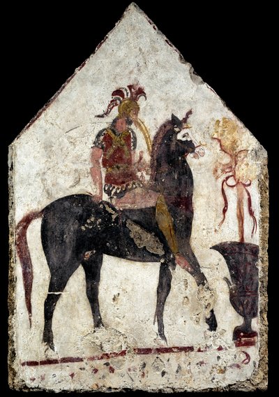 Dalle peinte, le soi-disant cavalier noir, de Paestum, Andriuolo, tombe 58 - Greek School