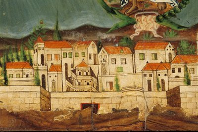Pelmète représentant la Renaissance de la Grèce (détail de Constantinople) - Greek School