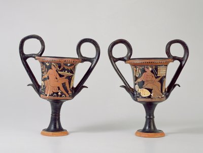 Kantharos à figures rouges représentant un jeune homme et kantharos représentant une femme, vers 310 av. J.-C. - Greek School