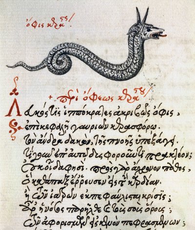 Traité sur le Basilic, texte et miniature de De animalium natura et proprietate libellus, par Aelianus - Greek School