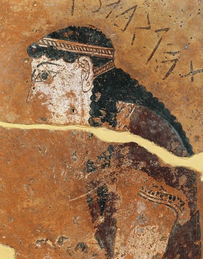Metope en terre cuite peinte représentant Philomèle, fille du roi athénien Pandion, du temple d