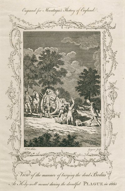 Enterrement des victimes de la peste, Holywell Mount, Shoreditch, Londres, 1665, vers la fin du 18e siècle - Grignion