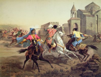 Escarmouche entre Perses et Kurdes en Arménie, imprimée par Alfred Leon Lemercier, Paris, vers 1850-60 - Grigori Grigorevich (after) Gagarin