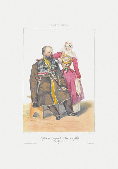 Cosaque Terek avec fille. De: Scènes, paysages, mœurs et costumes du Caucase, 1840 - Grigori Grigorevich Gagarin
