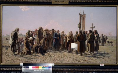 Paysans russes et un prêtre orthodoxe faisant une prière en période de sécheresse - Grigori Grigoryevich Myasoedov