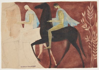 Deux jeunes à cheval. Esquisse pour décoration de pièce - Gudrun Traustedt