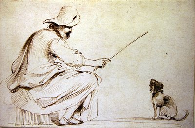 Un homme assis dressant un chien - Guercino