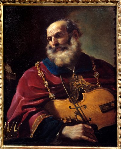 Roi David (jouant du violon). Peinture de Barbieri Giovanni Francesco dit Le Guerchin (1591-1666) - Guercino