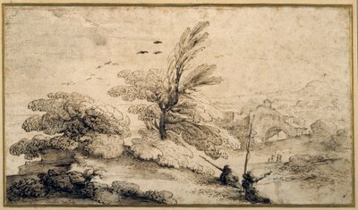 Paysage avec deux pêcheurs se reposant - Guercino