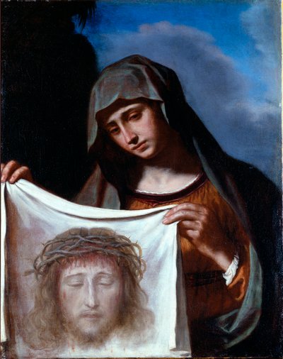 Sainte Véronique. Le Saint Voile représente le visage du Christ dont la sueur aurait été essuyée par Véronique pendant la montée au Calvaire - Guercino