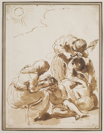 Les chasseurs de poux, début des années 1620 (plume et encre avec lavis sur papier) - Guercino (1591-1666)