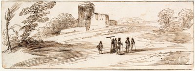 Paysage avec château et personnages - Guercino