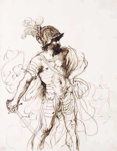 Mars, son épée dégainée, tourné vers la droite - Guercino