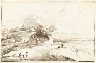 Paysage de montagne avec vue lointaine - Guercino