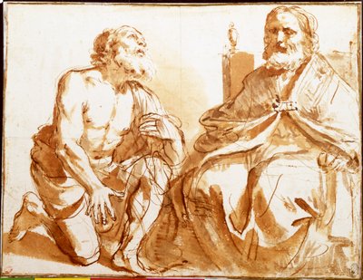 Évêque assis et saint agenouillé - Guercino