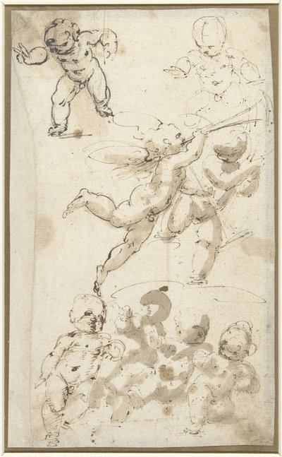 Putti et un ange flottant - Guglielmo Caccia