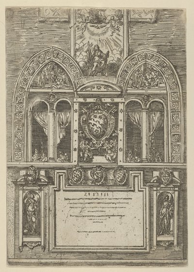 Façade du Palazzo del Senato à Bologne avec les armes papales au centre, avec temporaire..., 1598 - Guido Reni