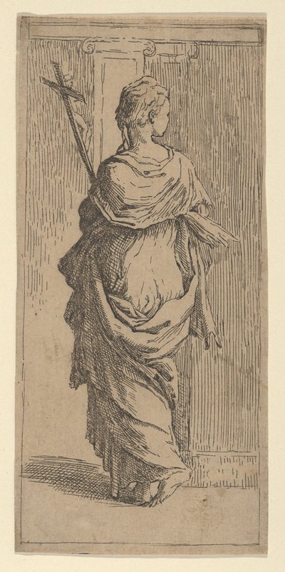 Fille portant un crucifix et marchant vers un pilastre, vue de dos, vers 1590-1600 - Guido Reni