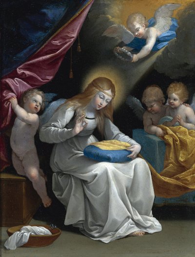 La Vierge cousant, accompagnée de quatre anges (La Couseuse) - Guido Reni