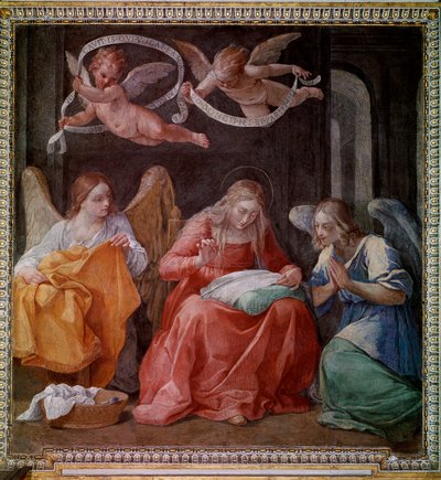 La Vierge cousant avec deux anges - Guido Reni