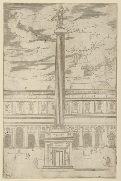 Colonne triomphale avec figure féminine de la Renommée tenant une trompette au sommet, une décoration temporaire, 1598 - Guido Reni