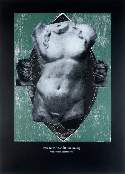 Sur le dépassement de soi, Ainsi parlait Zarathoustra, 2024 (gravure sur bois et sérigraphie) - Guilherme Pontes