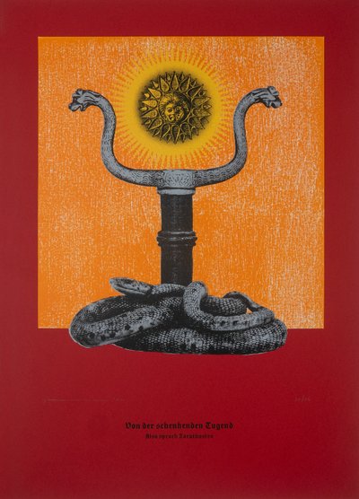 Sur la vertu du don, Ainsi parlait Zarathoustra, 2024 (gravure sur bois et sérigraphie) - Guilherme Pontes