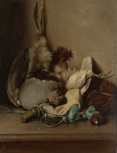 Nature morte avec pigeon ramier et corne à poudre - Guillaume Anne van der Brugghen