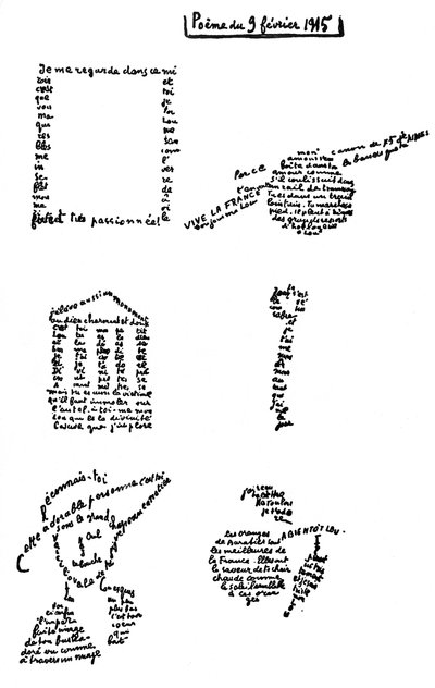 Calligramme, poème, 9 février 1915 - Guillaume Apollinaire