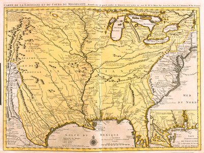 Carte de la Louisiane (USA) et du fleuve Mississippi (gravure) - Guillaume Delisle