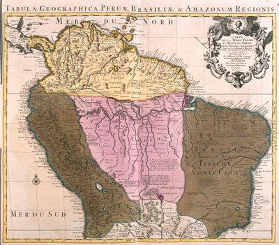 Carte du Pérou, de la Guyane, du Brésil et des régions de l
