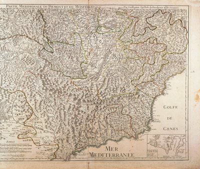 Carte de la région du Piémont méridional, Monferrato et Ligurie occidentale, par Guillaume de l