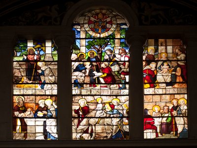 Épisode de la vie de Jésus, vitrail de Guillaume de Marcillat (1470-1529) 1509, Chœur de la Basilique Santa Maria del Popolo, Rome - Guillaume de  Marcillat