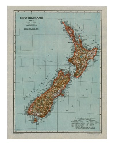 Carte de la Nouvelle-Zélande, vers 1910 - Gull Engraving Company