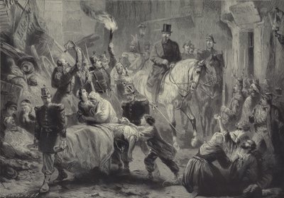 Louis Napoléon visitant les barricades de Paris à cheval dans la nuit du 3 décembre 1851 - Gustav Bartsch