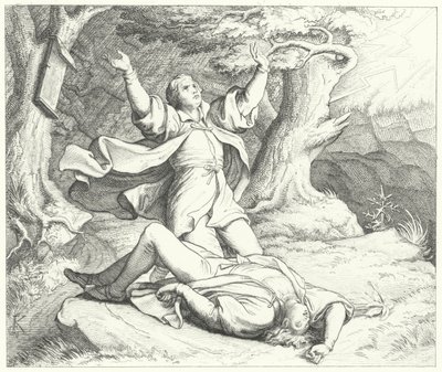 Alexis, ami de Martin Luther, après avoir été frappé par la foudre pendant leurs voyages, 1505 - Gustav Ferdinand Leopold Konig