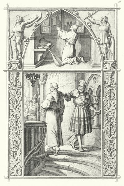 Martin Luther en prière avant la Diète de Worms (haut). Georg von Frundsberg encourage Martin Luther (bas) - Gustav Ferdinand Leopold Konig