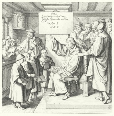 Martin Luther introduit le catéchisme aux écoliers (gravure) - Gustav Ferdinand Leopold Konig