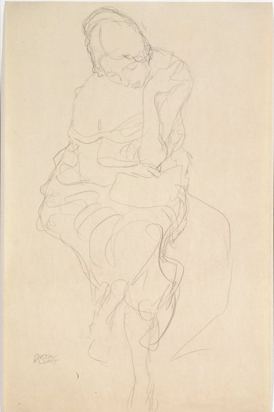 Femme assise sur un tabouret de face - Gustav Klimt