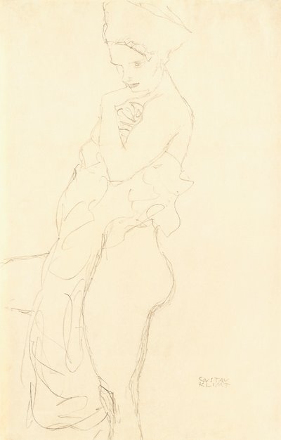 Nu debout à gauche, tenant une serviette contre le corps, 1917 - Gustav Klimt