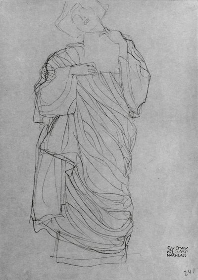 Femme debout en robe tenant une carte - Gustav Klimt
